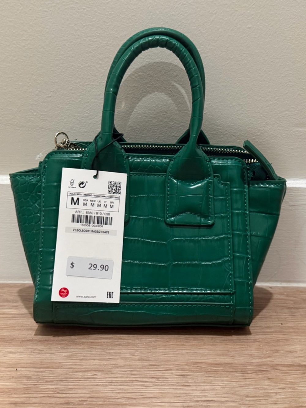 Zara Emerald Green Croc-Embossed Mini Tote